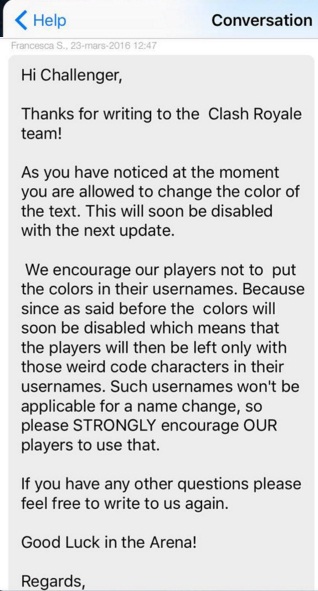 Não Colorir o Seu Nome no Clash Royale